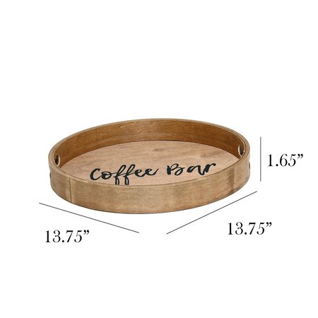 Elegant Designs "Coffee Bar" 13.75" Round Wood Serving Tray with Handles HG2013-NCB